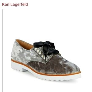Karl Lagerfeld pearl studded loafers in silver